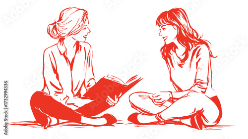 Joyful Female Students Engaging in Book Discussion