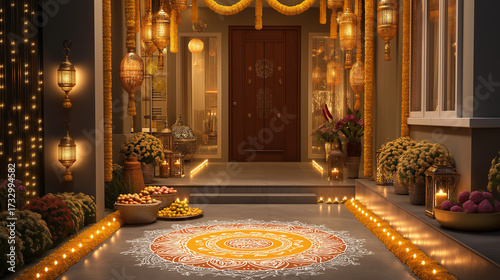 Diwali home decoration ideas for indian festival of lights with rangoli and lanterns