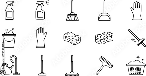 Set of simple cleaning line icons.