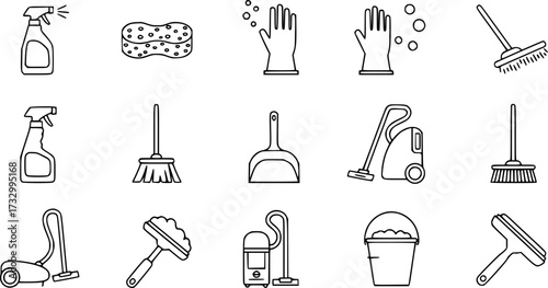 Set of simple cleaning line icons.