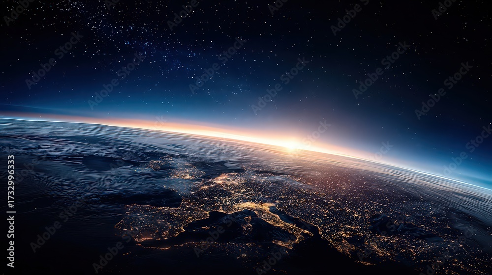 Fototapeta premium Earth At Sunrise From Space