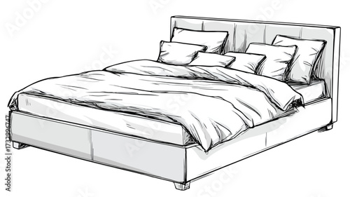 Sleek Modern Bed Furniture Design Isolated on White Background Vector Illustration