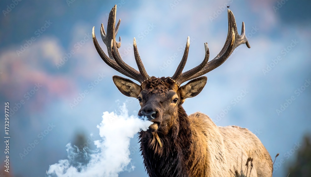 Fototapeta premium Elk exhales smoke