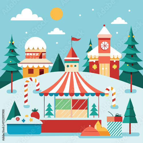winter fair with ice rink  food stands  and decora.eps