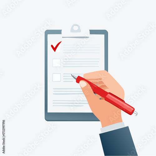 Close-up of a hand with a red pen editing a document, highlighting corrections on a sheet of paper against a neutral background.