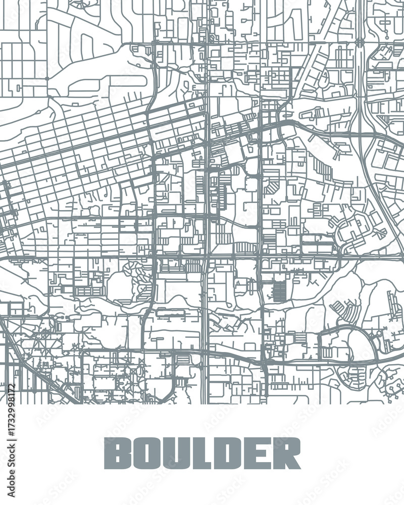 Fototapeta premium Clean highway map of Boulder, Colorado — stylized PNG format with clear road network. Ideal for travel, design, or editorial use.