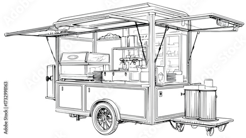 Modern Portable Ice Cream Cart Shop Vector with Outline for Graphic Design