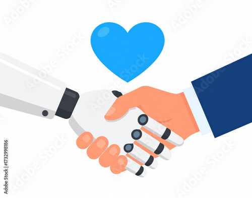 Robot and Human Hand Handshake: AI Technology Collaboration Vector 