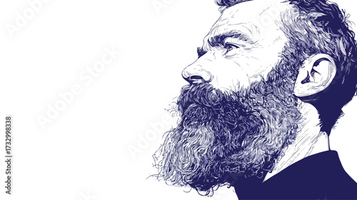 Professional Bearded Man Side View Vector Illustration