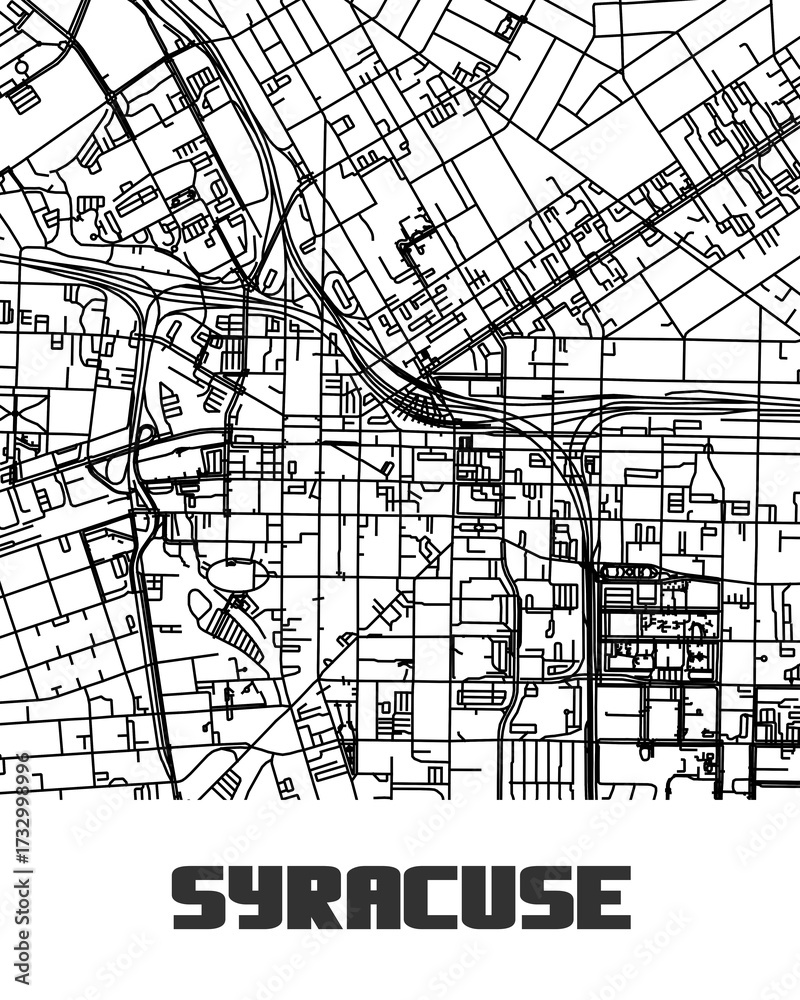 Naklejka premium Minimalist vector highway map of Syracuse, USA — clean urban road layout. Ideal for travel, editorial, or design projects.
