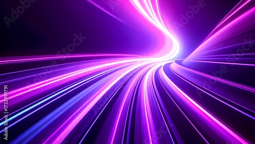 A vibrant display of swirling purple light trails against a dark background, creating a dynamic and futuristic visual effect.