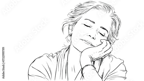 Serene Mature Woman with Eyes Closed and Chin Resting Image