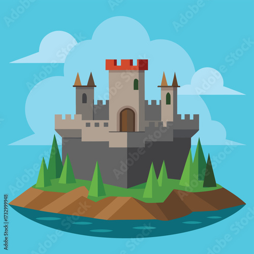 abandoned fortress on isolated island.eps