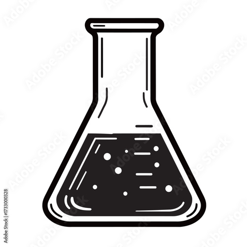 black and white silhouette of a beaker glass vector on a white background