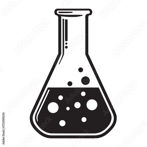 black and white silhouette of a beaker glass vector on a white background