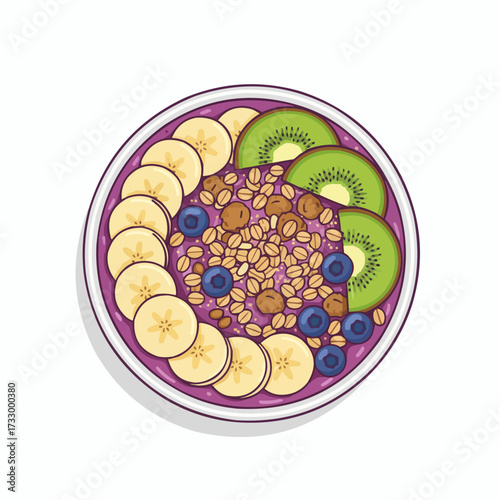 Vibrant smoothie bowl deliciously topped with fresh fruit granola and seeds vector illustration