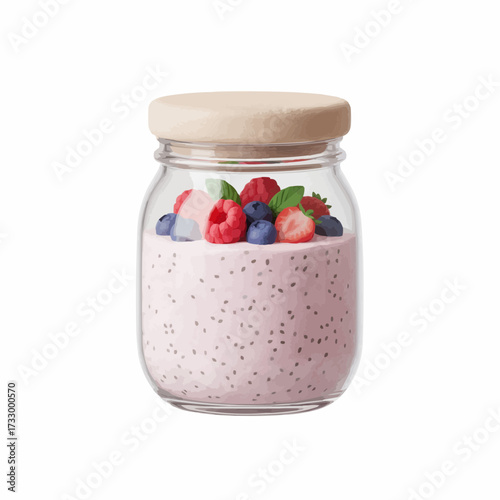 Healthy berry overnight oats in glass jar vector illustration fresh breakfast food