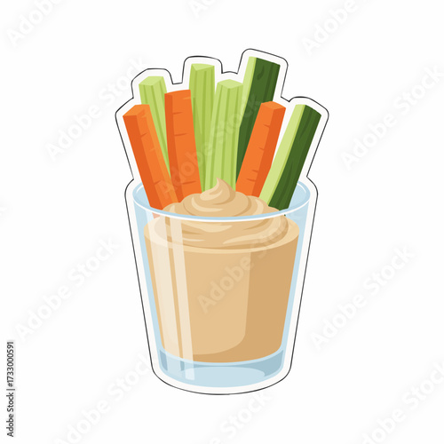 Fresh vegetable sticks with creamy dip delicious healthy snack food vector illustration