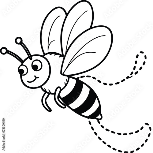 bee flying with dotted trail cartoon clipart on wh (1).eps