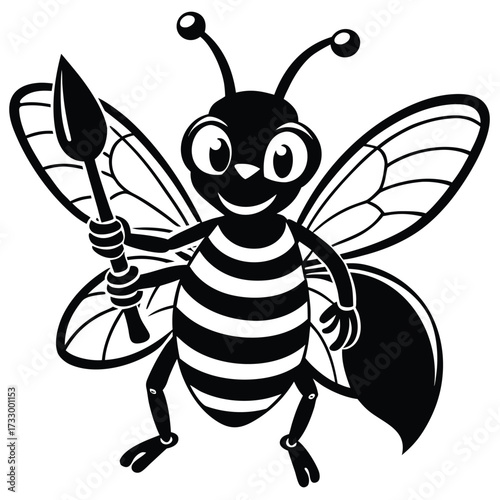 bee holding paintbrush vector illustration on whit.eps