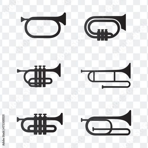 Classic Brass Instrument Silhouette Icons for Music Design