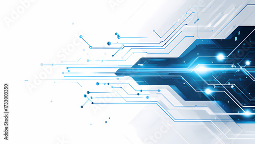 Futuristic Technology Background with Blue Circuit Lines Forming a Rocket Launch Concept