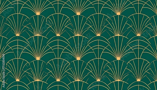 Emerald green background with gold art deco pattern