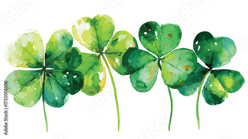 Vibrant Watercolor Four Leaf Clovers Painting Vector Illustration