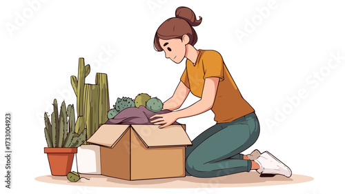 Professional Woman Unpacking Cartoon Vector Illustration EPS
