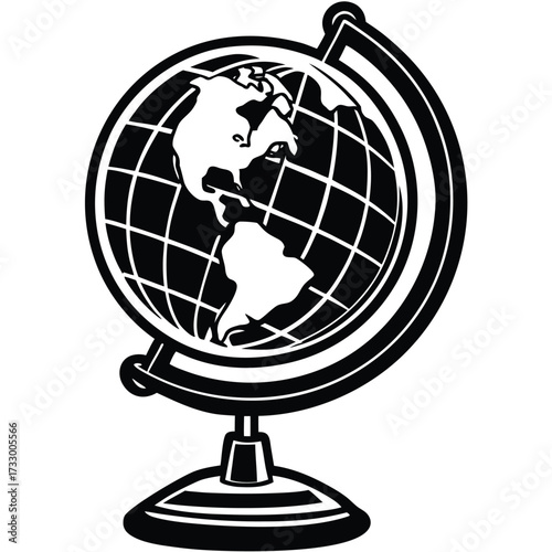 cartoon globe on stand illustration on white backg.eps
