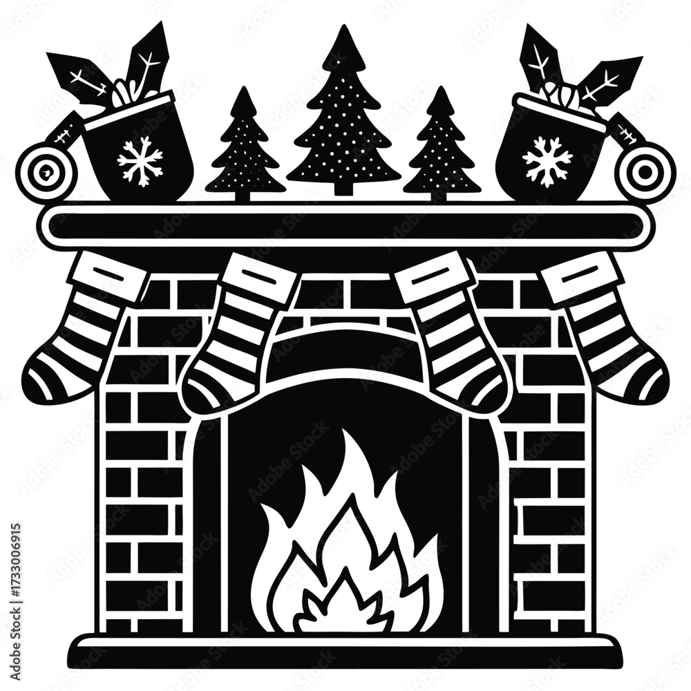 Fototapeta premium christmas fireplace with stockings cartoon clipart.eps
