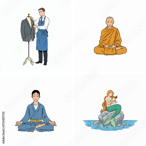 The Master Tailor, The Meditating Monk, The Meditation, The Mermaid's Song