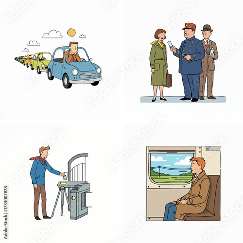 The Traffic Jam, The Train Conductor, The Train Station, The Train Window