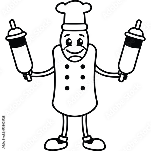 cute hot dog chef character holding ketchup and mu (1).eps