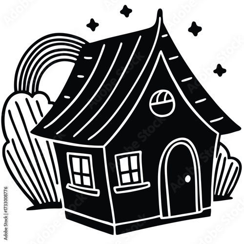 cute house with rainbow roof vector illustration o.eps