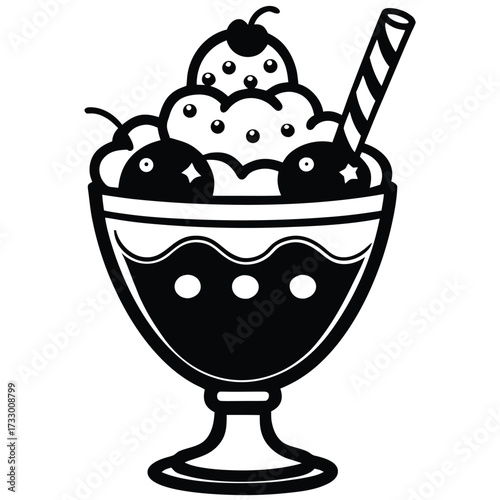 cute ice cream sundae cartoon clipart on white bac.eps