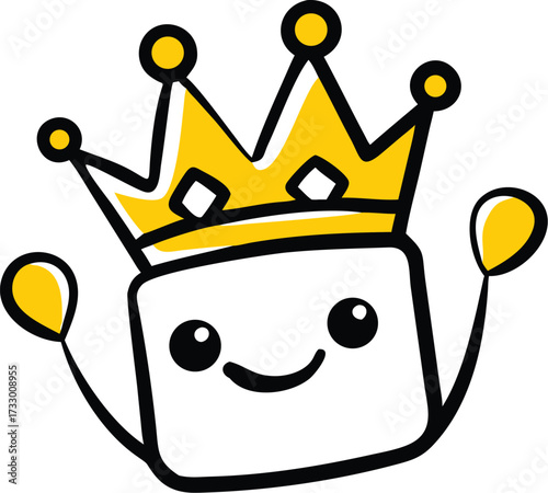 cute kawaii crown holding gift cartoon on white ba.eps