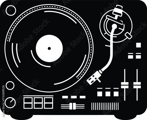 Retro turntable stylized graphic vector illustration for music events and dj culture vector