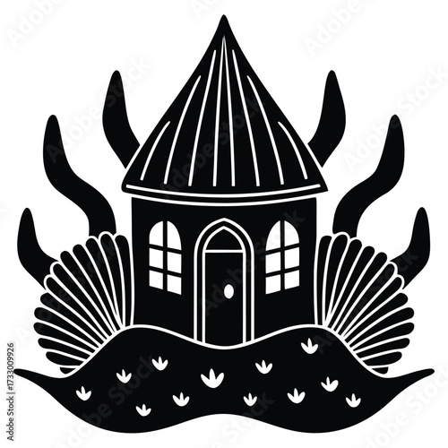 cute underwater house in seashell design vector on.eps