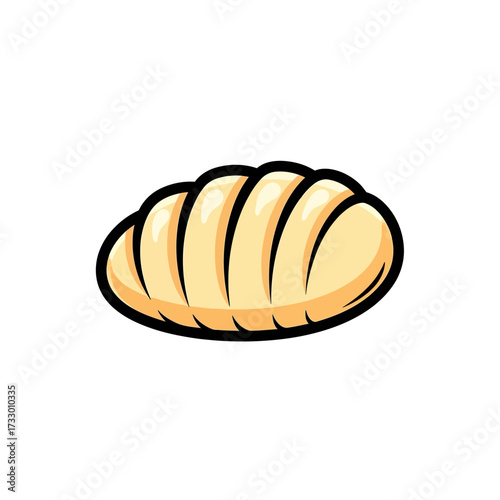 Cartoon Illustration of Gnocchi Pasta with Bold Black Outline on White Background