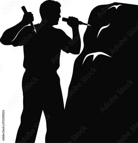 Silhouette of sculptor carving abstract stone artwork creative process artistic craftsmanship vector