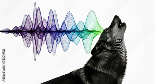 Acoustic wolf howl illustration with frequency waves conveying vocal communication and resonance