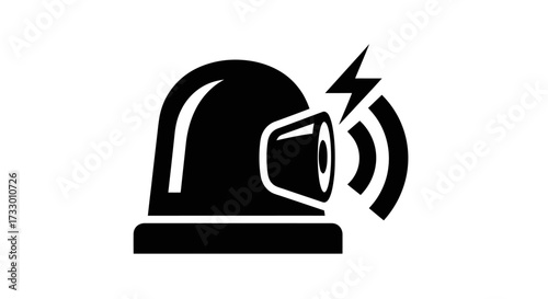 Alert siren icon with lightning bolt, emergency alarm concept for safety and warning situations