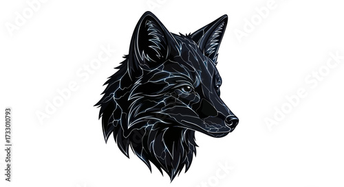 Artistic depiction of a dark fox with glowing linear design element style expression