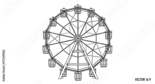 Detailed Ferris Wheel Illustration Depicting Vintage Amusement Park Ride Design