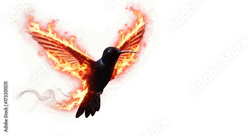 Fiery flight hummingbird digital painting fantasy avian wildlife vibrant wings