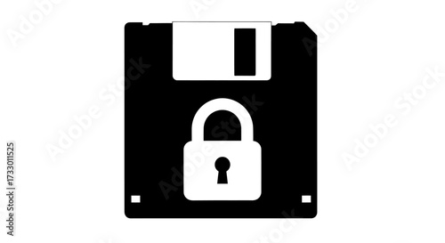 Floppy disk with padlock conveying retro data security and storage concepts