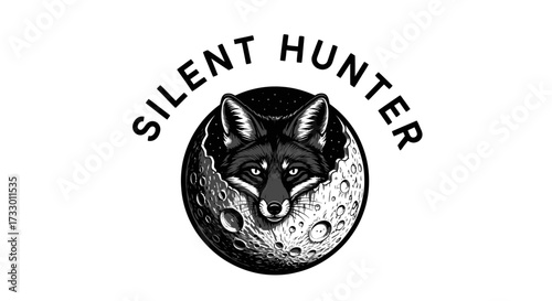 Fox emerging from lunar sphere graphic represents nocturnal predator concept art