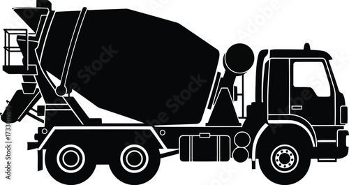 Modern silhouette concrete mixer truck for construction industry and building projects vector