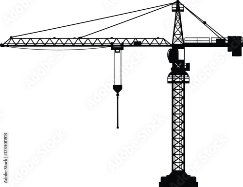Tower crane construction site industrial machinery heavy equipment lifting building project aerial view vector